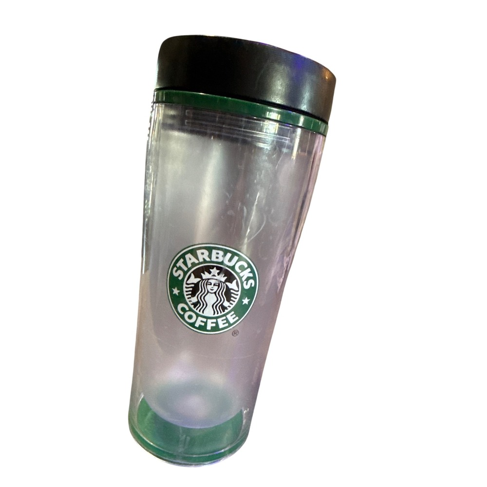 Starbucks 2009 Clear Acrylic Double Wall Travel Tumbler 16oz Green Siren Logo